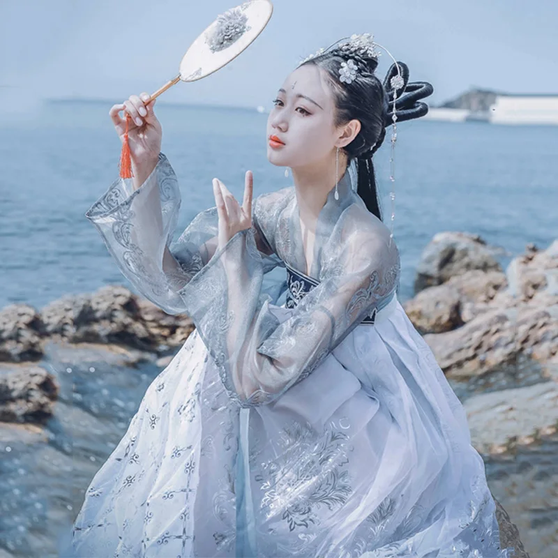 Hanfu женские Сценические костюмы для певцов, традиционный танцевальный костюм, народное платье, Восточное представление, одежда, праздничный наряд DC1823