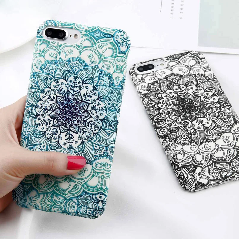 

JASTER Luminous Flower Case For iPhone 7 Plus Mandala Pattern Phone Cases Slim Matte PC Back Cover For iPhone X 8 7 6 6S Plus