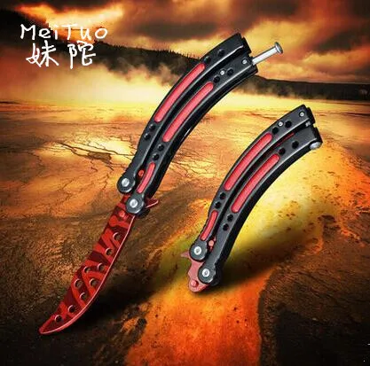 

LLxxmm 440C Stainless Steel Training Knife cs go dull practice butterfly knife balisong knife no edge dull tool pocket knife