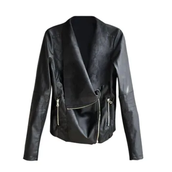 

Women Faux Leather Jackets Slim Biker Moto Bomber PU Zipper Punk Coat Oversized Fashion Pockets vadim harajuku plus size
