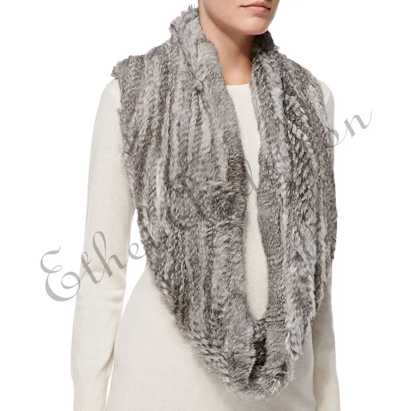 ETHEL ANDERSON, женский длинный шарф из кроличьего меха, модный шарф серого цвета, модный шарф