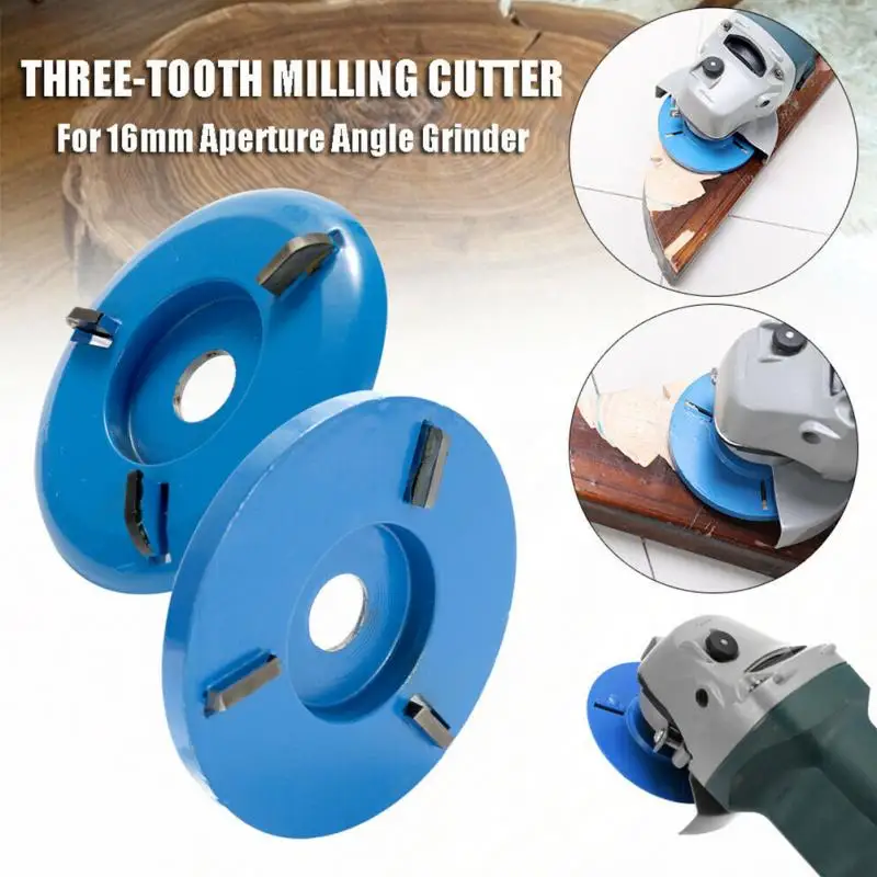 

90mm Diameter 16mm Bore Red Blue Power Wood Carving Disc Angle Grinder Attachment Multifunction Three-Tooth Milling Cutter