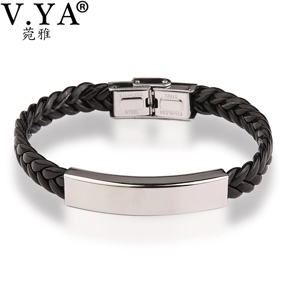 

V.YA Valentine's Jewelry Leather Engraved Bracelets Bangle for Men Women Customized Personalized Bracelet Lover's Couples' Gift