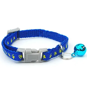 

12pcs/pack Cute Puppy Dogs Collar with Bells Paw Printed Nylon Cat Kitten Supply Collars Pet Neck Strap Mixed Color