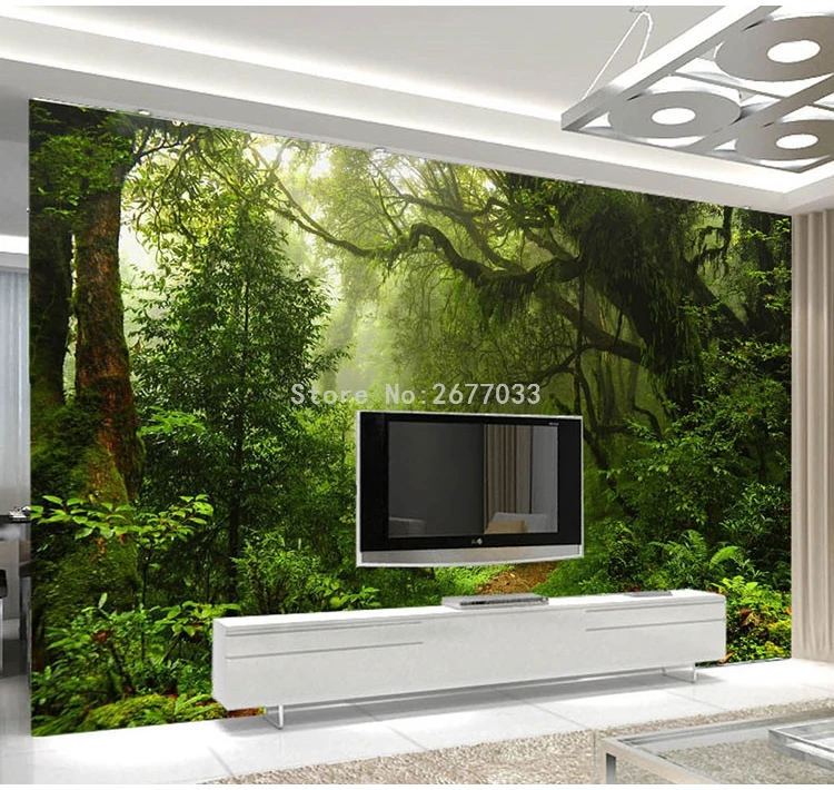 Пользовательские зеленый основной лесной пейзаж стены ткань обои для стен 3D гостиная ТВ диван фон стены домашний декор фрески