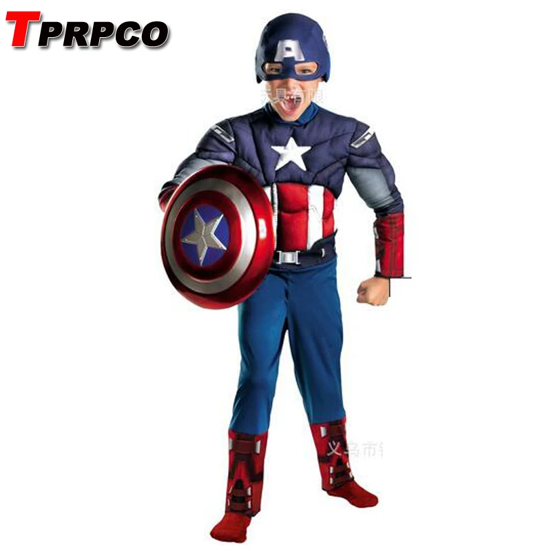 

TPRPCO children christmas boys halloween costumes girls cosplay carnival captain america costume for kids fancy shield Muscel