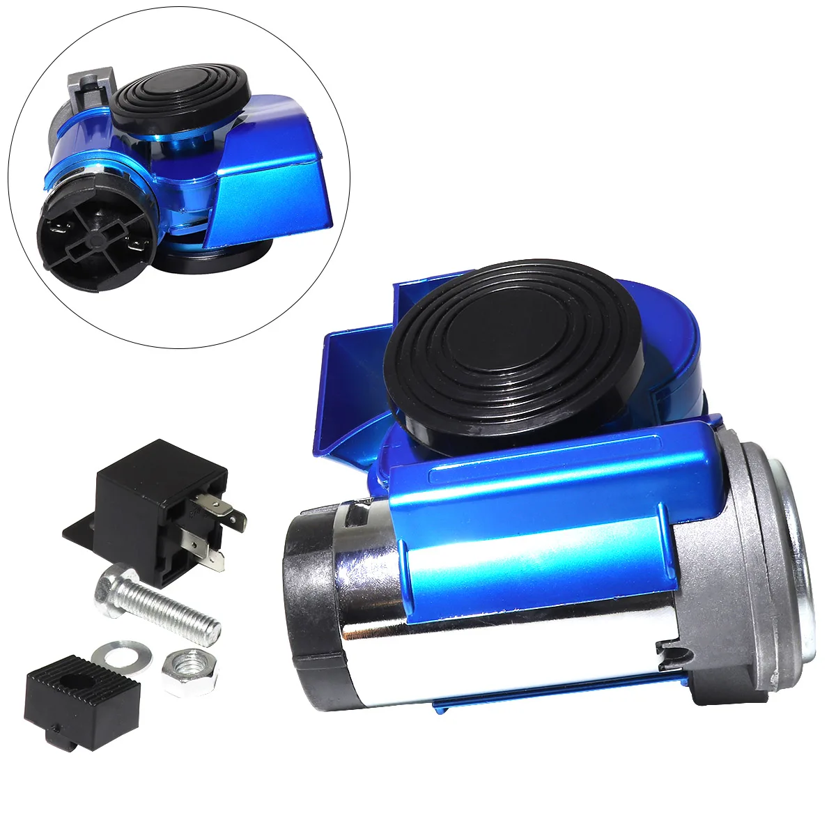 

12V 139dB Car Air Horns Snail Compact Dual Air Horn Multi-tone & Claxon Horns Blue for Car Vehicle Motorcycle Yacht Boat SUV