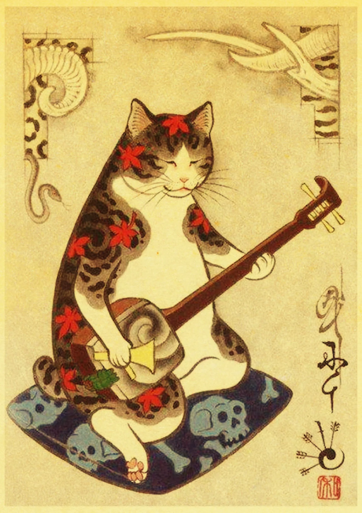 Японский самурайский Кот тату Кот Ретро Печатный винтажный настенный плакат художественные наклейки/наклейки живопись Декор для гостиной спальни