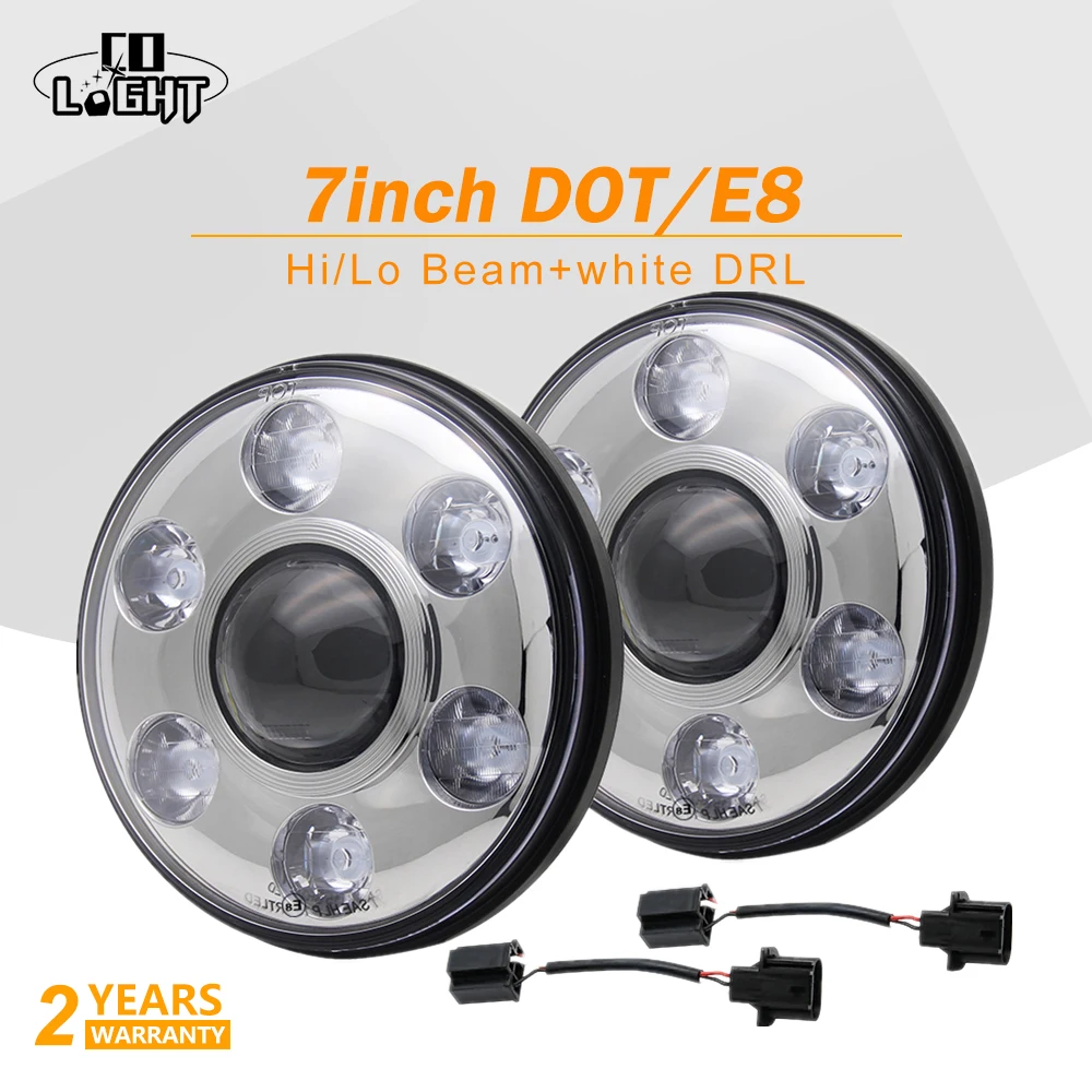 1 Pair 48W 7 Car Led Drl Round High Low Beam 6000K Daytime Running Lights With