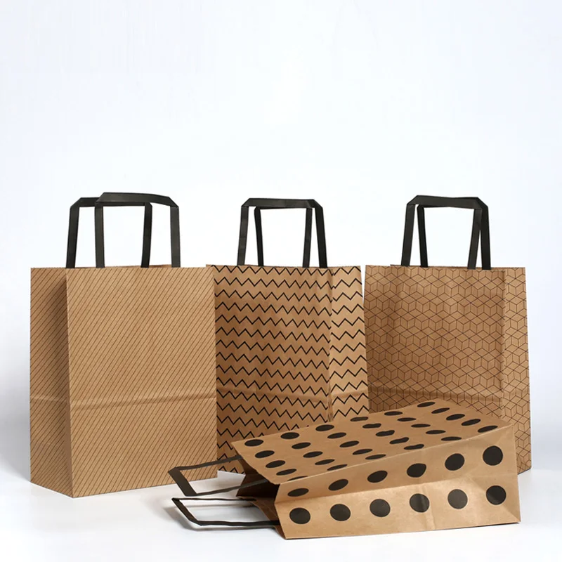 20 Pcs 4 Pattern Brown kraft paper bag with handle Candy Buffet Bags