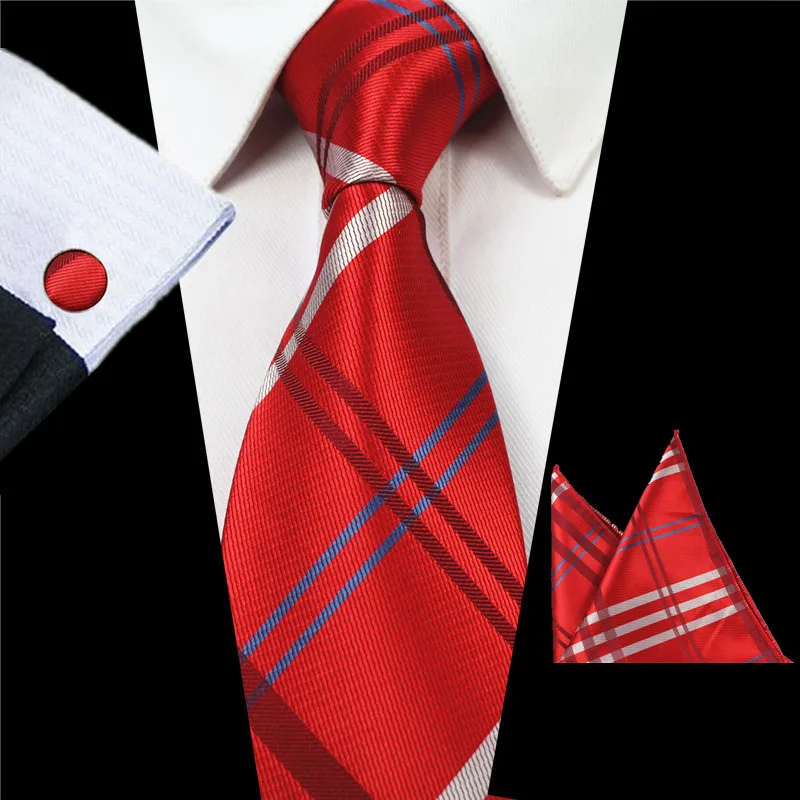 

Men's Ties Plaid Paisley Silk Jacquard Tie Hanky Cufflinks Set Men's Business Gift Ties for Men Business