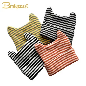 

Striped Baby Beanies Hat Knitted Winter Hats for Kids Elastic Cartoon Baby Cap for 6-24 Months 1 PC