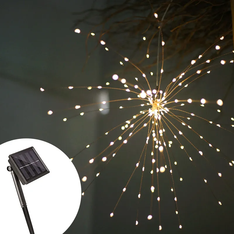 

120 200 LED Solar Copper Wire Firework 8 Modes Explosion Star String Light Hanging Starburst Christmas Fairy Twinkle Lights