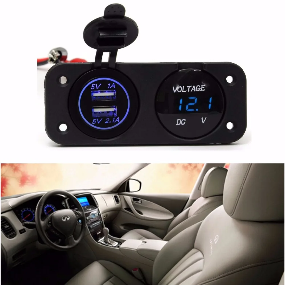 Car Volt Meter 6V 30V Waterproof Double USB Charger Socket Splitter DC