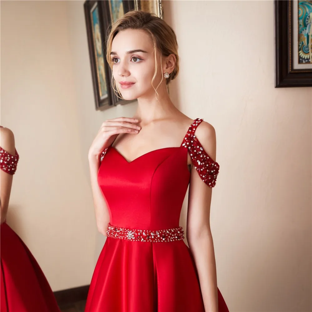 Vestidos пикантные красные элегантные по колено Выпускные платья Новинка 2019 года лидер продаж для женщин бисер Линии Вечеринка платье robe de soriee