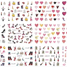 UPRETTEGO 12 упаковок/lot дизайн ногтей Красота воды Наклейка ползунок виниловые наклейки на стену с рисунком губ палку обувь на высоких каблуках сердца Поцелуй BN589-600