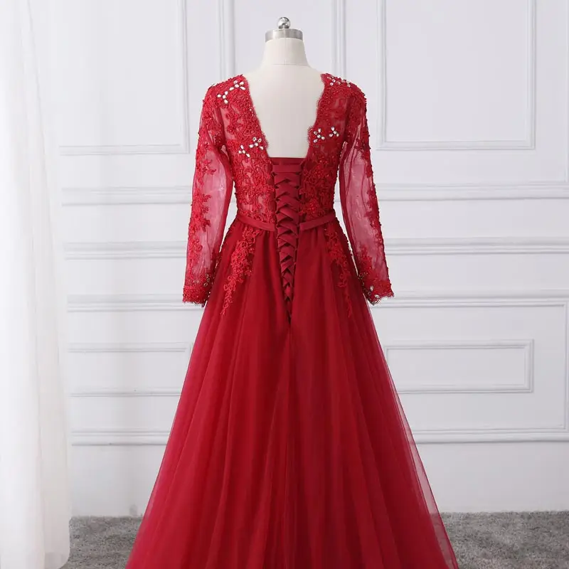 FADISTEE New arrival elegant party evening dresses Long prom formal dress beads luxury lace A-line crystal lace long sleeves