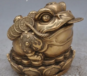 

5"china fengshui bronze copper beast Toad Golden Toad wealth Coins lucky statue