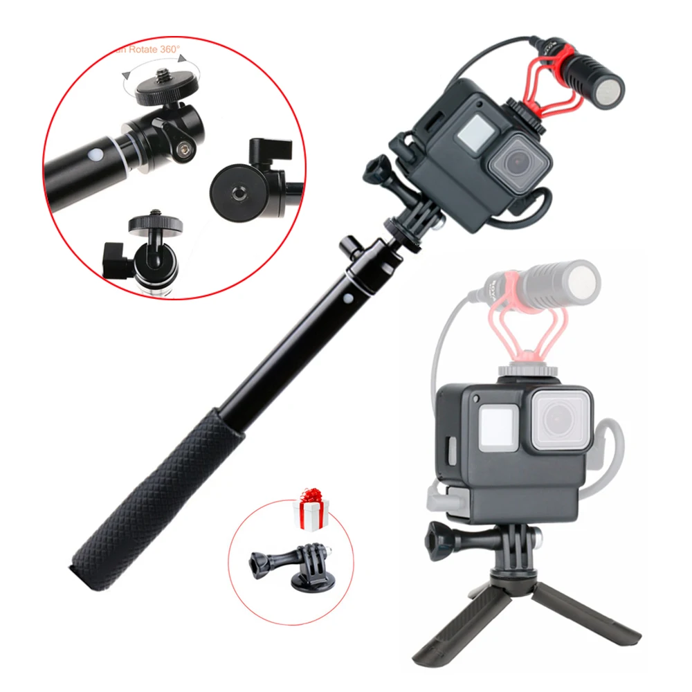 

V2 Vlog Case Accessories Cage for Gopro Hero 7 6 5 Action Camera Plastic Housing with Extension Stick Mic Port Cold Shoe Mount