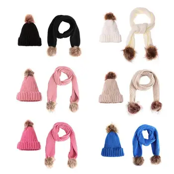 

2pcs Cute Children Girls Pompom Fleece Hats Scarf Kids Autumn Winter Warm Hats Caps Scarf Set Gift for Baby Kids Headwear Hat