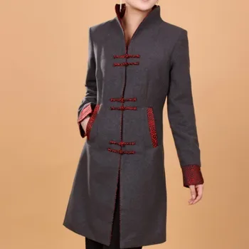 

Gray New Winter Chinese Women's Cashmere Long Jacket Coat Outerwear Size S M L XL XXL XXXL 4XL Free Shipping 2987-1