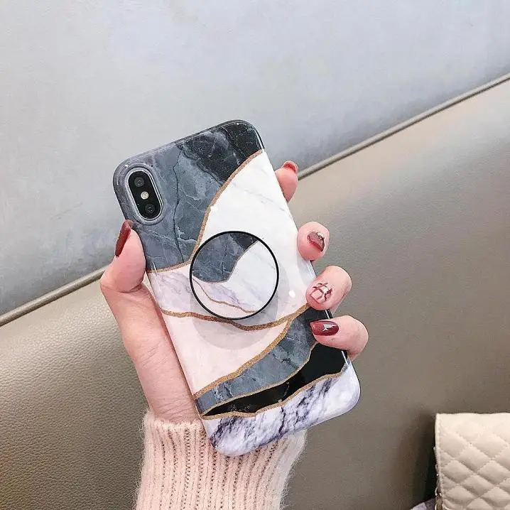 Модный геометрический мраморный чехол для iPhone X XS MAX XR 6 6 S 7 8 Plus TPU чехол для телефона держатель подушки безопасности