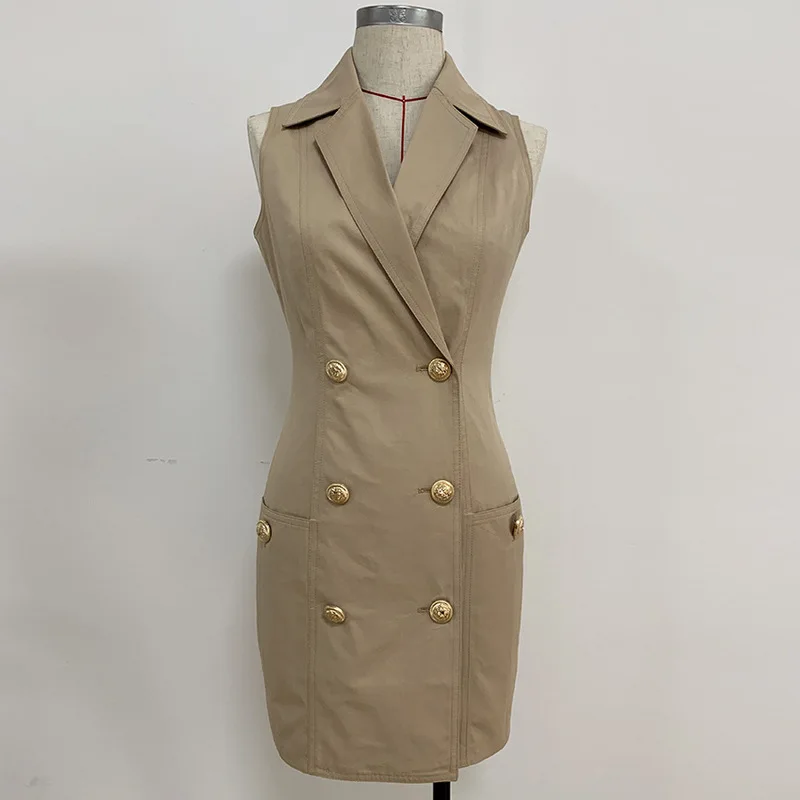 

Women elegant blazer dress sleeveless double breasted sheath sexy club party dresses new 2019 summer kihak