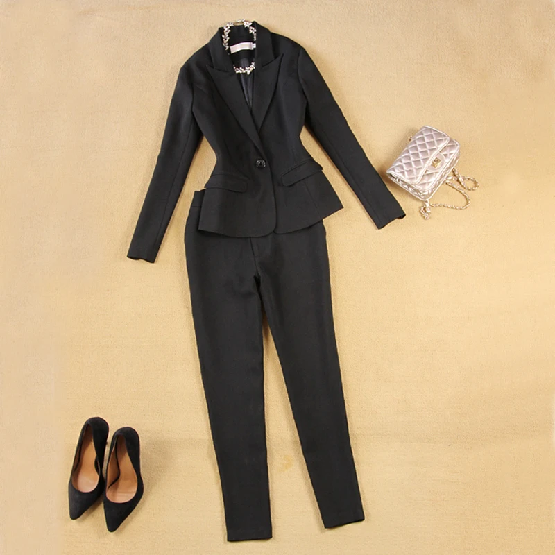 Весна-осень, деловой стиль, модный женский костюм Новые простые комплект из двух предметов Блейзер+ брюки офисный костюм для дам conjunto feminino