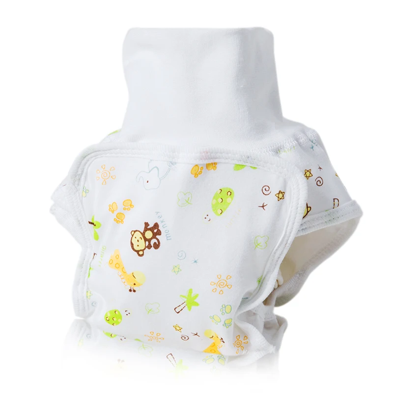 

2PIECES BABY HIGH WAIST UMBILICAL CORD BABY DIAPERS COTTON CLOTH DIAPERS REUSABLE NAPPY PANTS TPU WATERPROOF SOFT HOOK AND LOOP