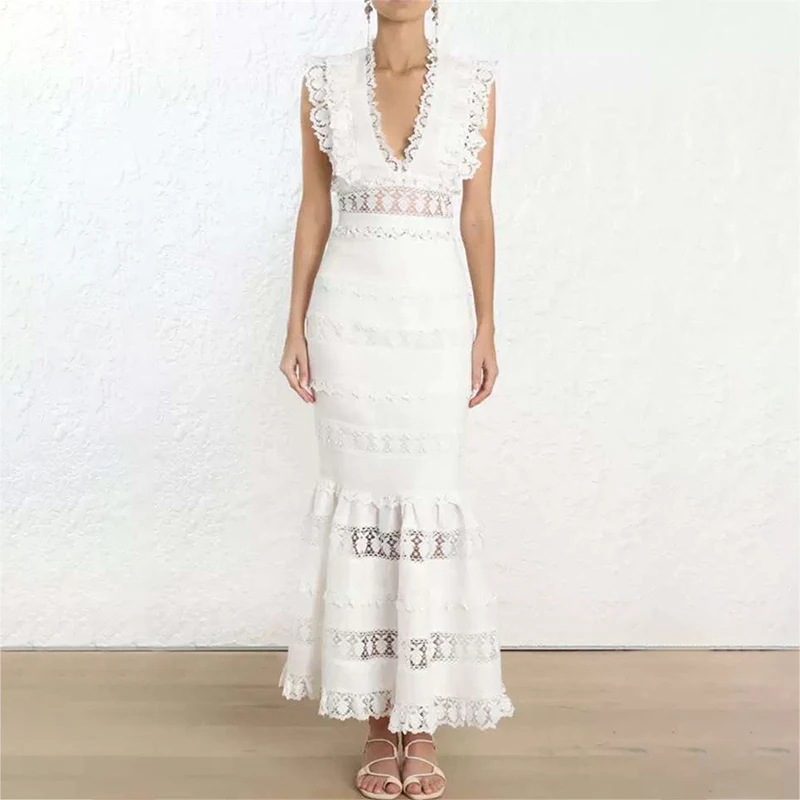

2019 Fashion Elegance Summer Sleeveless V Neck Trumpet Party Dress Women Sexy Empire Club Party Long Dress