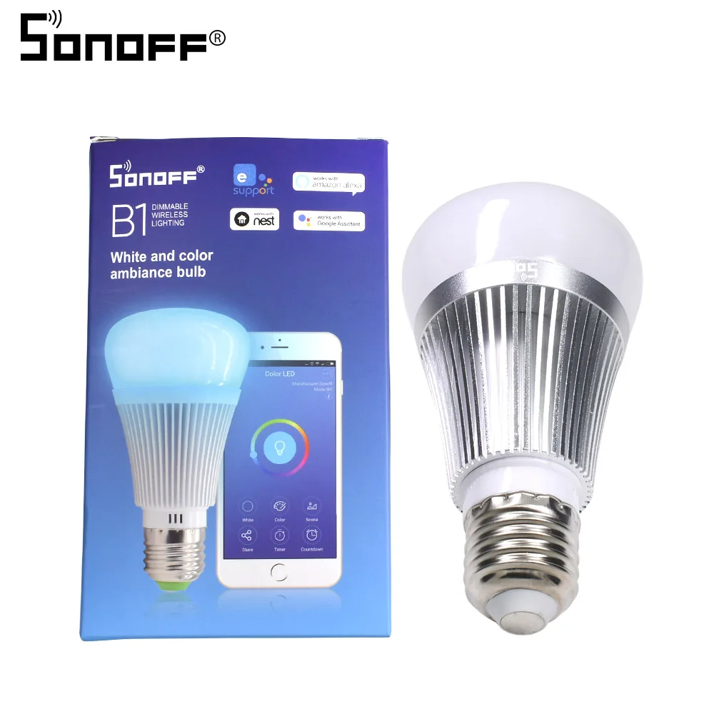 

SONOFF B1 e27 Led Wifi Light Bulb Smart Dimmer Switch RGB Color Changing Controller Wireless Remote Google Home Voice Control