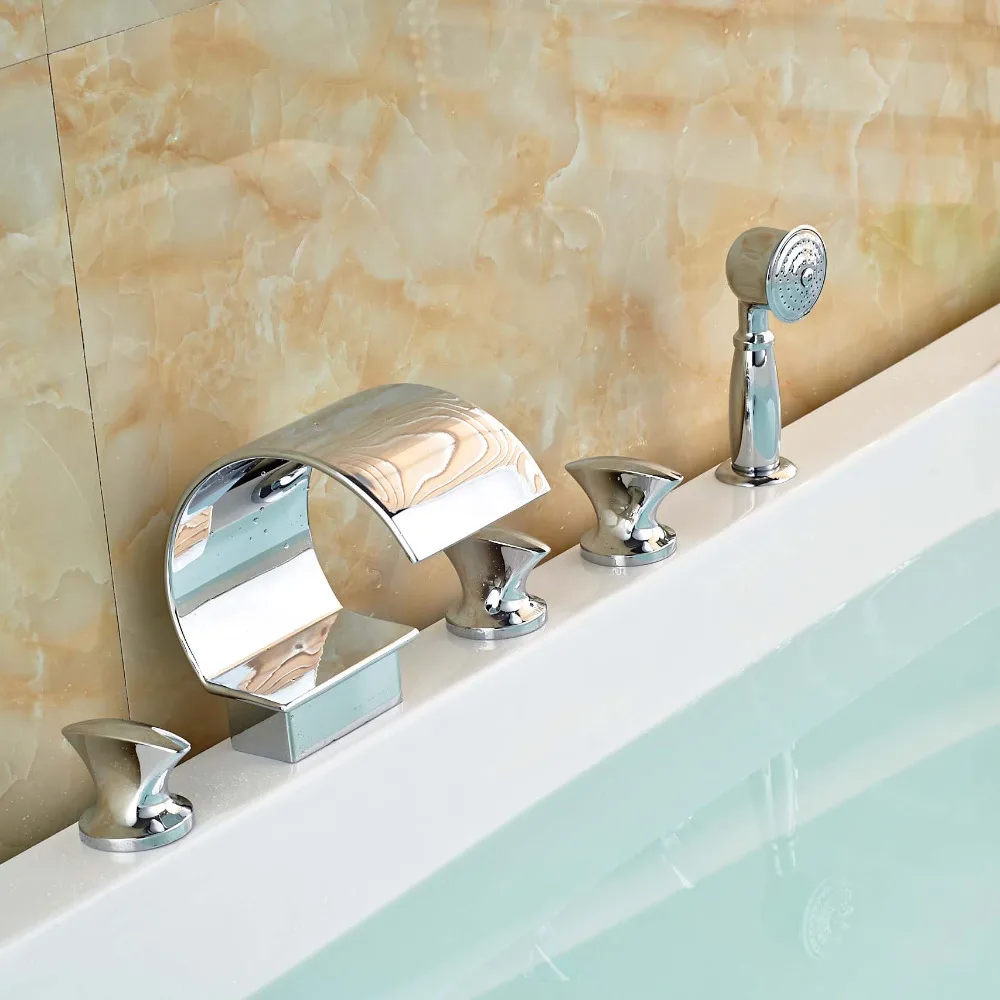 

Chrome Waterfall Bathroom Bathtub Mixer Faucets Tap with Handshower 5pcs