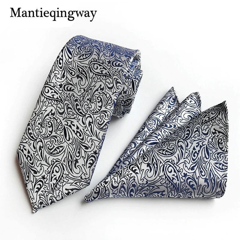 Mantieqingway модные Для мужчин s Пейсли галстук + Hankerchief набор Gravatas Бизнес набор для мужской костюм бренд Галстуки Галстук Hanky