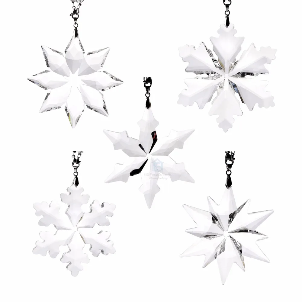 

5pcs K9 Christmas Snowflake Hanging Crystal Suncatcher Prism Pendant Crystal Snowflake Hanging Ornament Weeding Party Decor