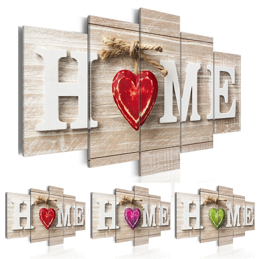 

Unframed 5Pcs/Set Wall Art on Canvas Home Red Heart Printed Pictures Decor Painting for Bedroom and Living Room