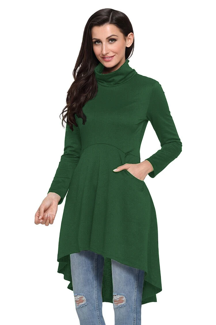 Army-Green-Long-Sleeve-Pocket-High-Low-Tunic-LC250662-9-1