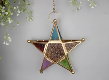

1PC Glass Candle Holders Moroccan Star Candlestick Metal Home Garden Lamps Large Hanging Tea Light Lanterns for Home Decor MK025