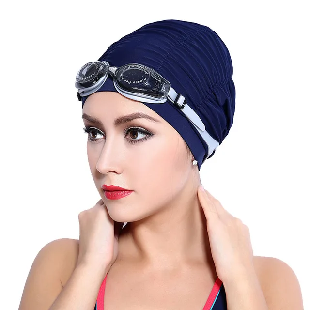 k119 good quality Nylon swimming cap solid red black blue women's swim ...