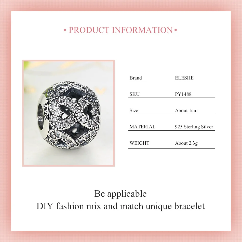 ELESHE Real 925 Sterling Silver Infinity Charm Crystal Openwork Charm Beads Fit Bracelet Authentic Luxury DIY Jewelry