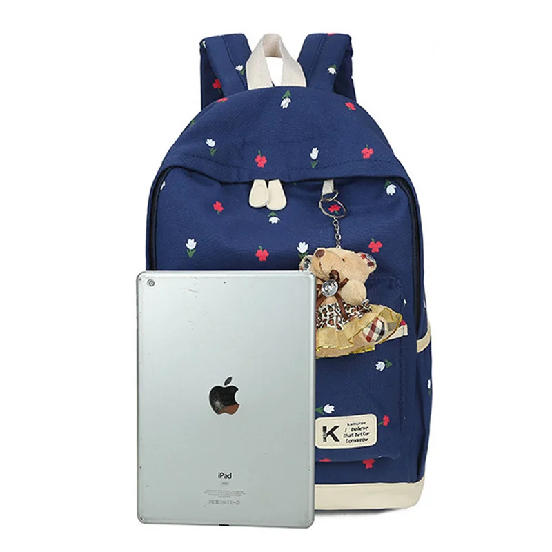 4 шт. холст школьный рюкзак для женщин для подростков большой емкости школьный рюкзак с принтом школьный рюкзак с медведем