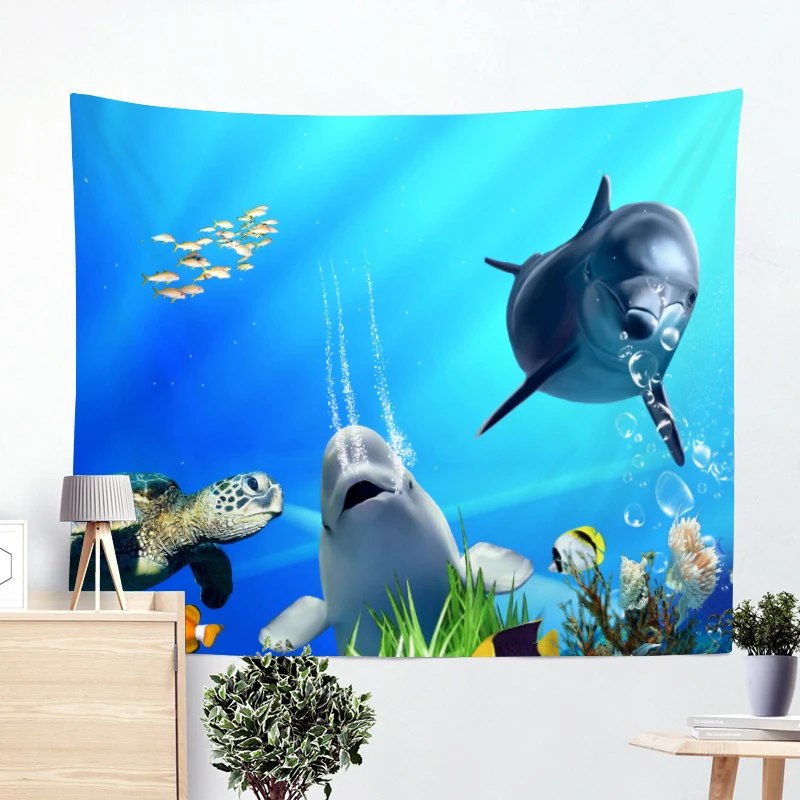 Черепахи Дельфин голубое море животные рыба парусник океан пароход гобелен настенный пледы домашний Декор Гостиная пляжное полотенце