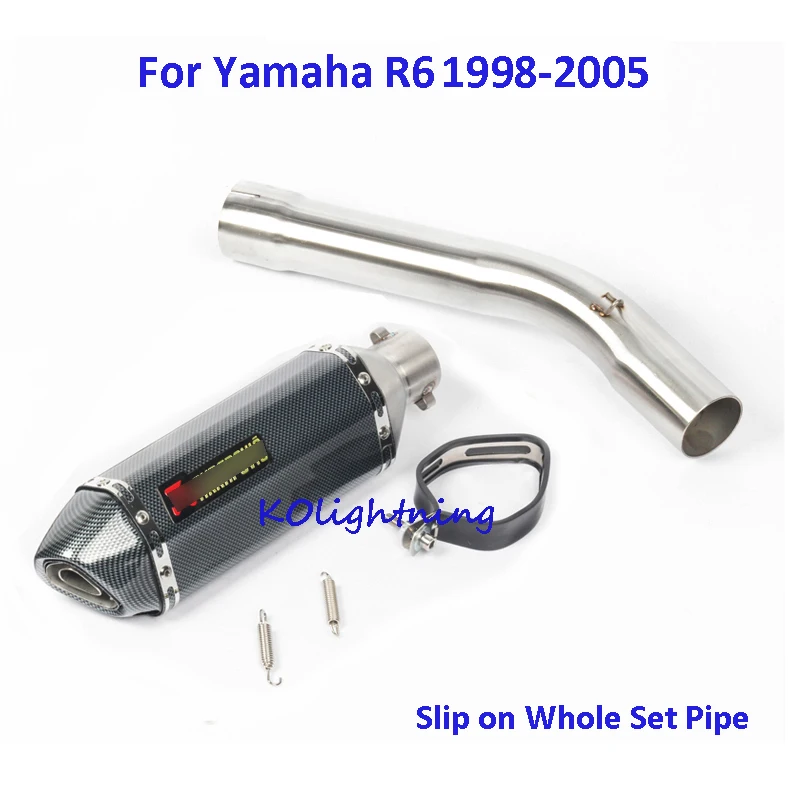 

Slip on Motorcycle Exhaust Muffler Pipe Silencer & Middle Mid Pipe Connecting Link Pipe Whole Set Pipe for Yamaha R6 1998-2005