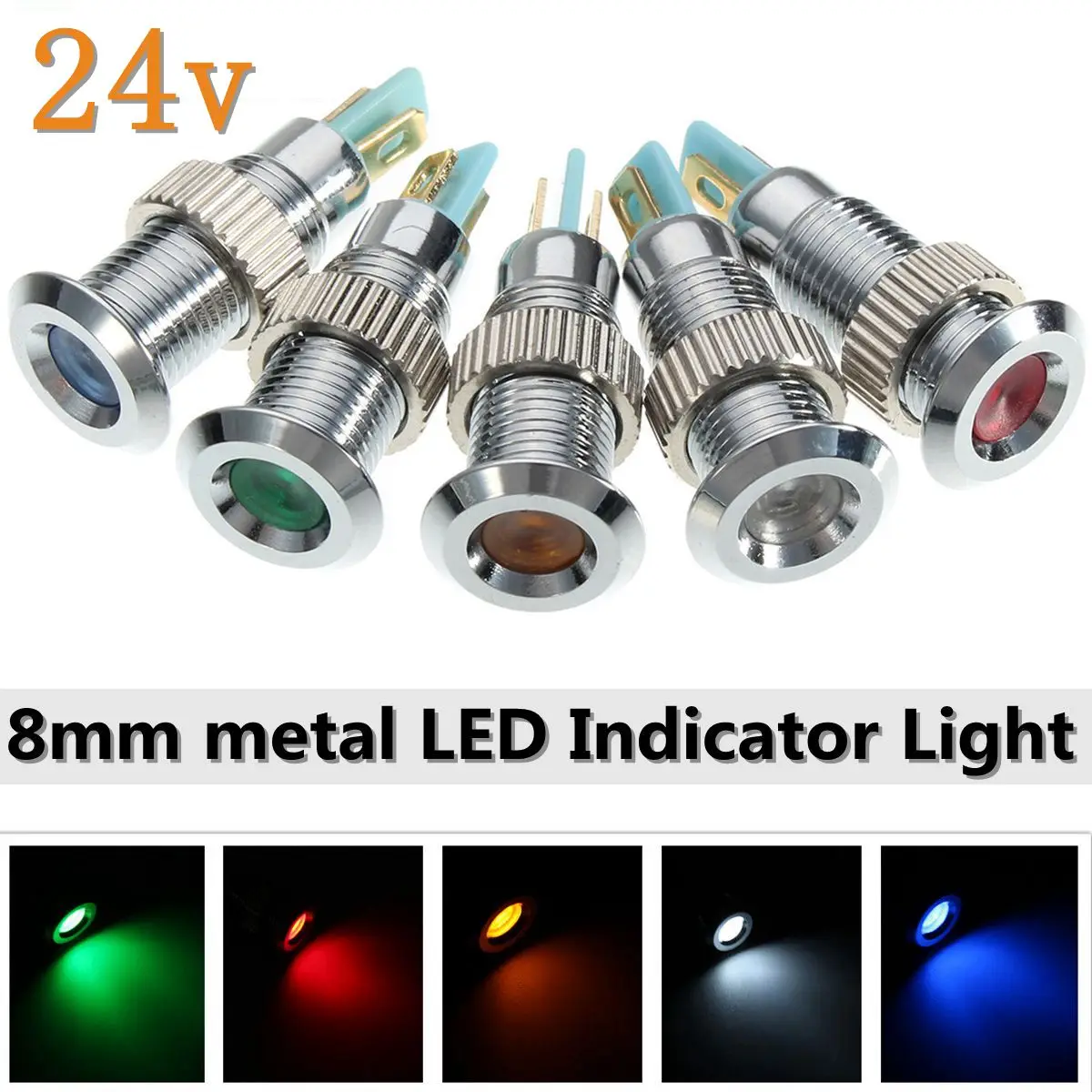

5Pcs Universal 24V 8mm Metal LED Dash Panel Warning Indicator Pilot Light Waterproof