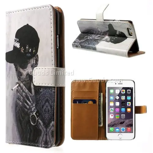 Smoking Skull Leather Wallet Case for iPhone 5s / for iPhone 5