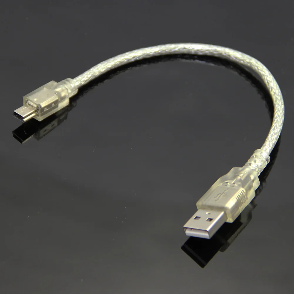 Bochara 20cm Mini 5pin USB Cable USB 2.0 Type A Male to Mini 5P Data Cable Dual Shielding(Foil+Braided) Transparent White