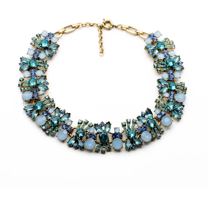 

Blue & Pink Chunky Floral Crystal Necklace Perfume Women Bijoux Statement Necklace Party Wedding Jewelry Collier