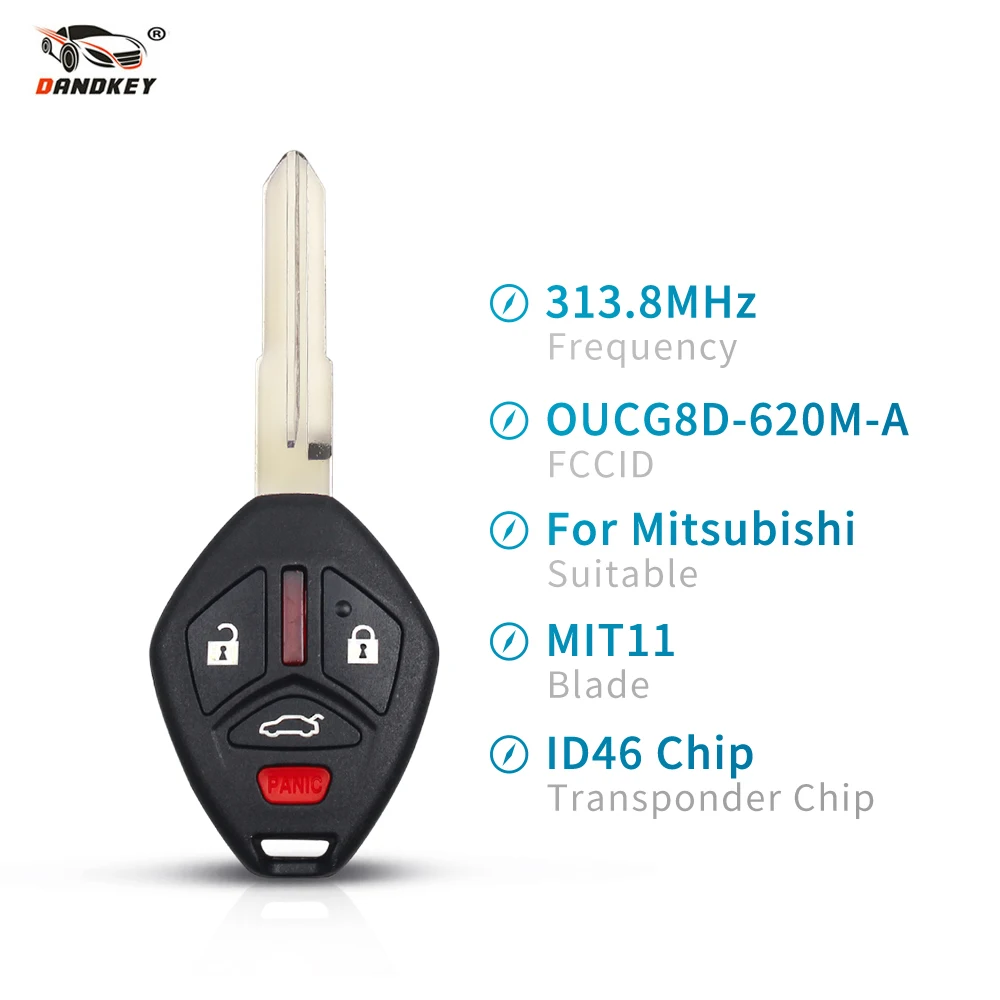 Dandkey Keyless Entry ID46 Chip Fob 313.8MHz 3+1 4 Button Car Remote Key For Mitsubishi Eclipse Galant 2007-2012 OUCG8D-620M-A