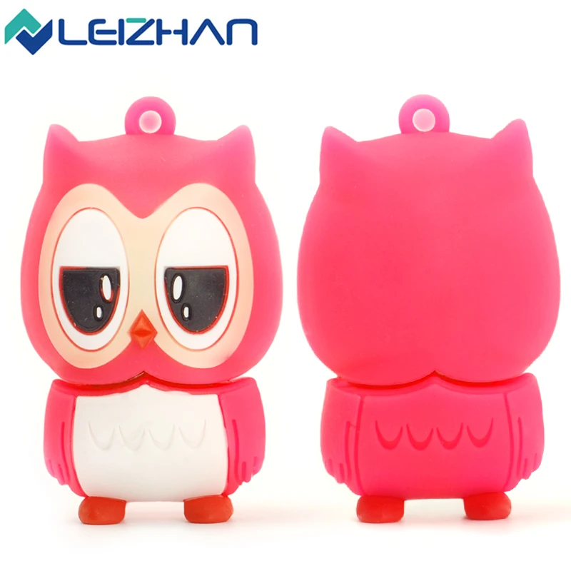 

LEIZHAN Cute Cartoon Character Pink OWl USB 2.0 Flash Drive 4g 8g 16g 32g 64g Silicone Pen Drive Memory Stick U Disk for kids