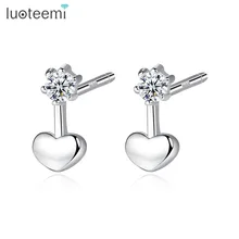 LUOTEEMI, милые 925 пробы Серьги-гвоздики в виде серебряного сердца для женщин, девушек, свиданий с блестящими фианитами, Женские Ювелирные изделия, подарок Brincos