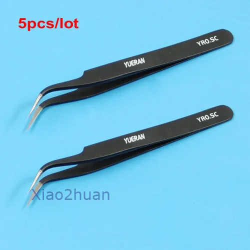 

5Pcs/Lot Curved Tips Antimagnetic Antistatic Tweezer Forceps